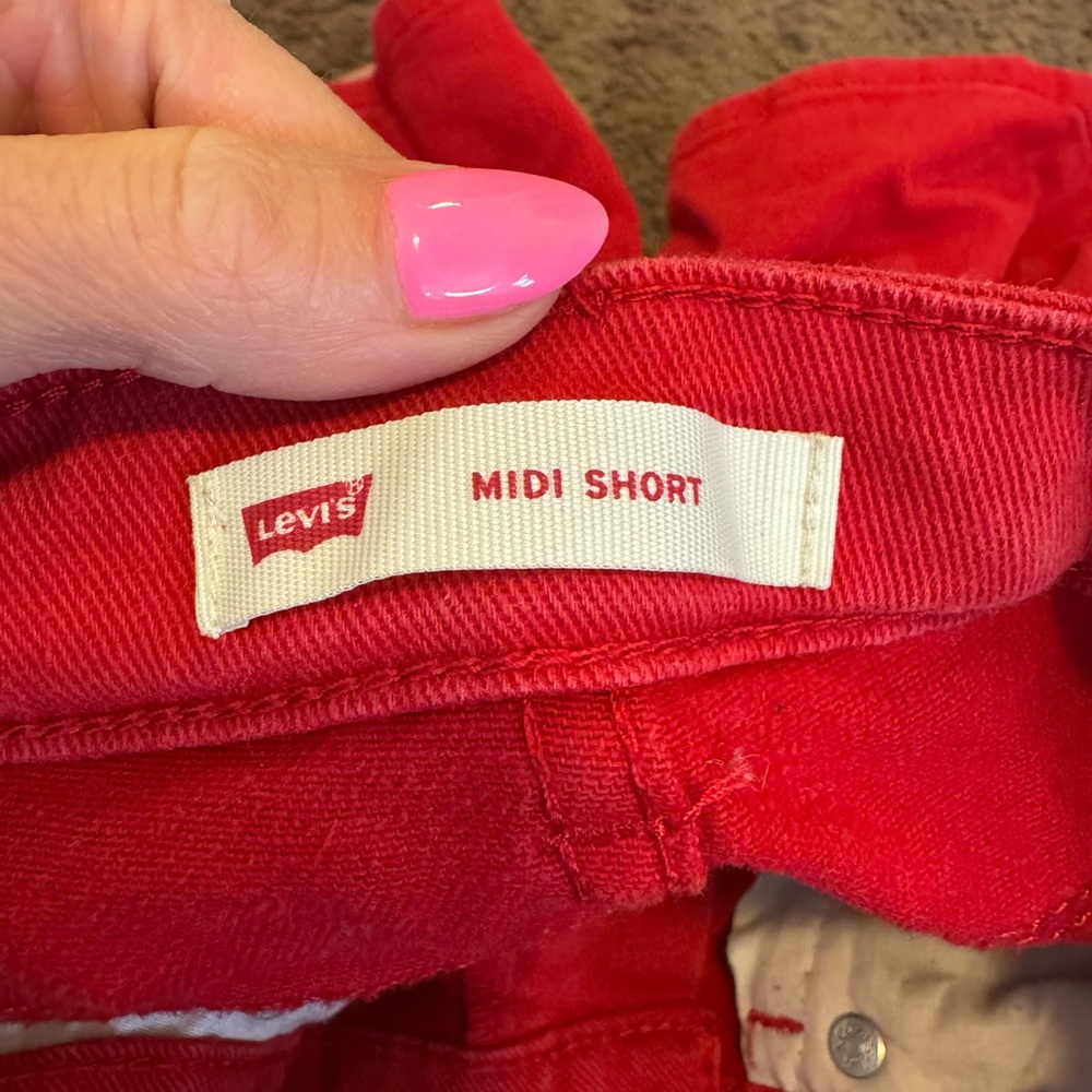 Levis Girls Denim Shorts LOT OF 2 Midi Short Red Blue Stretch 10 12 - Picture 3 of 7